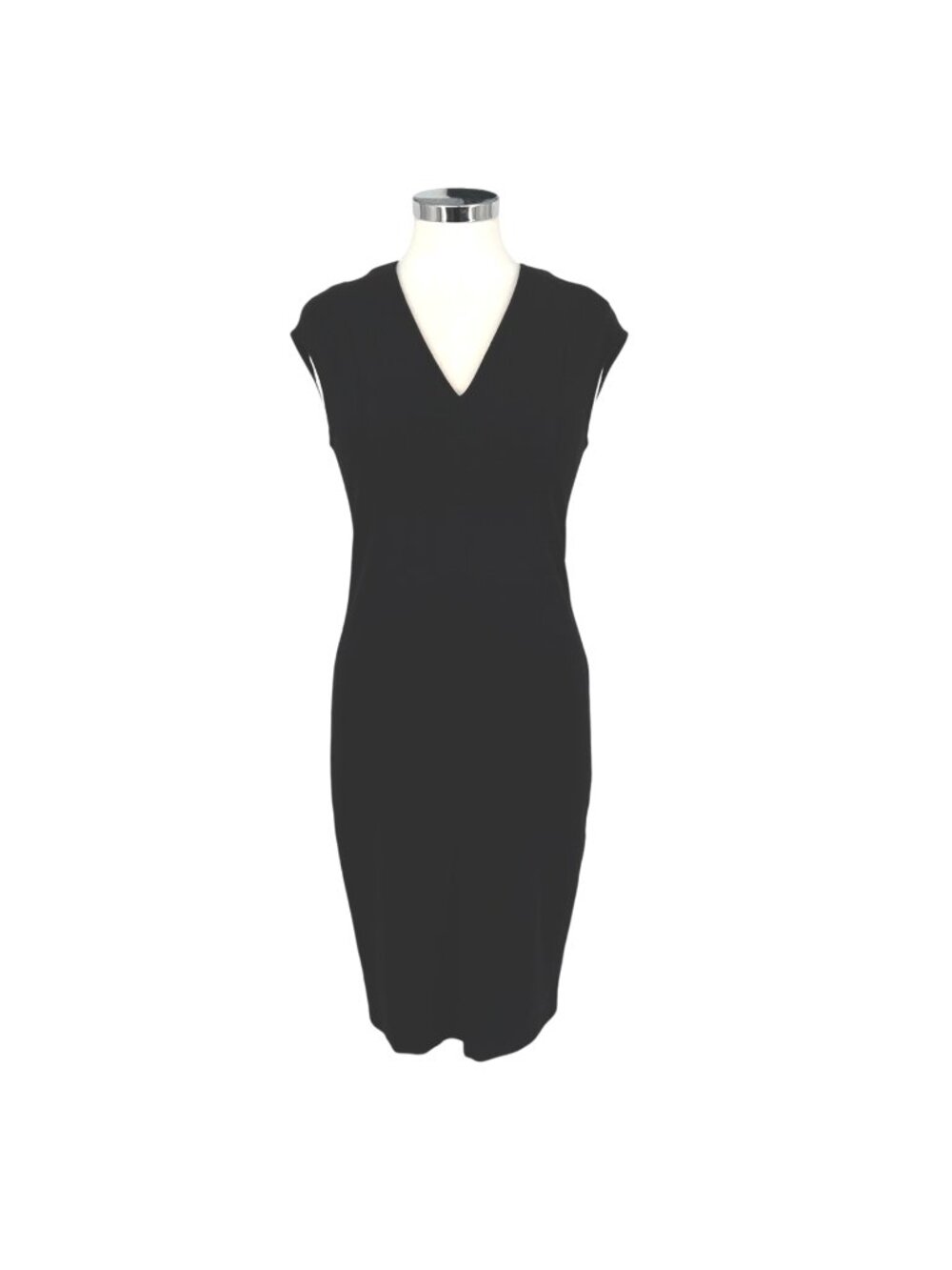 Vince Textured Ponte V-Neck Bib Sheath Dress Cap Sleeve Minimalist Black Size 6